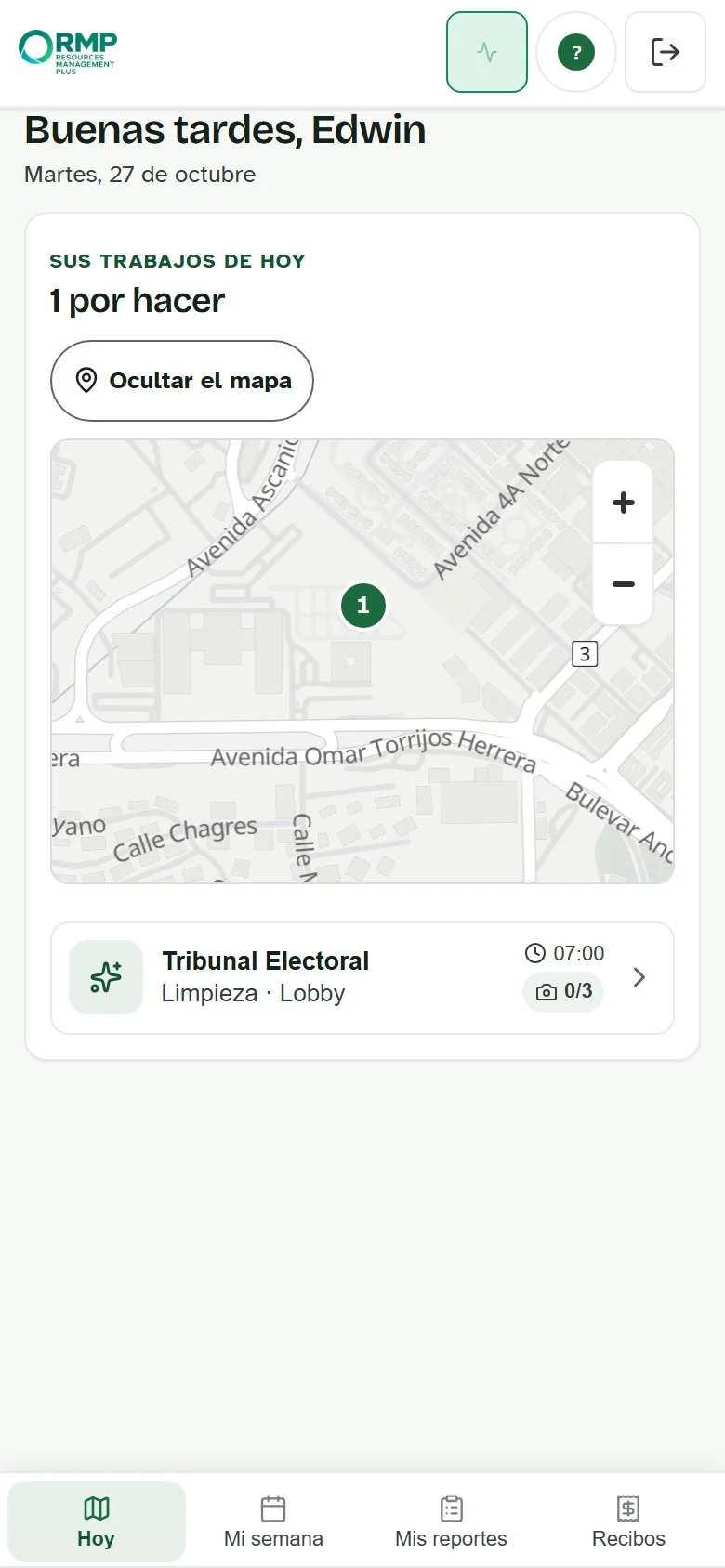 App de campo: los trabajos de hoy de una persona, con el mapa de dónde queda cada uno.